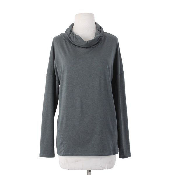 Apana Active Wear Top Sz M Gray Cowl Neck Longer Back Polyester Spandex Sweater