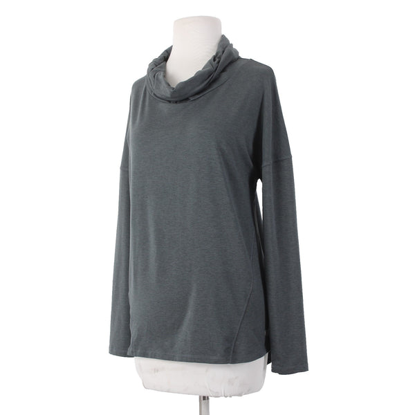 Apana Active Wear Top Sz M Gray Cowl Neck Longer Back Polyester Spandex Sweater