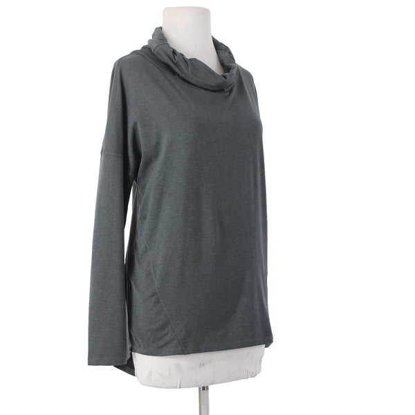 Apana Active Wear Top Sz M Gray Cowl Neck Longer Back Polyester Spandex Sweater
