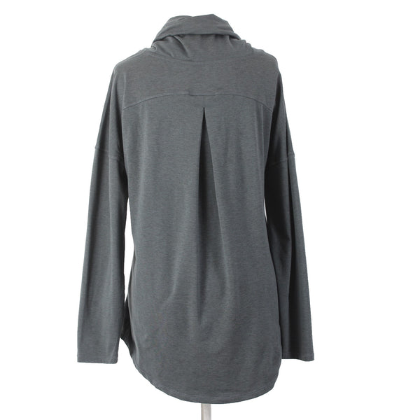 Apana Active Wear Top Sz M Gray Cowl Neck Longer Back Polyester Spandex Sweater