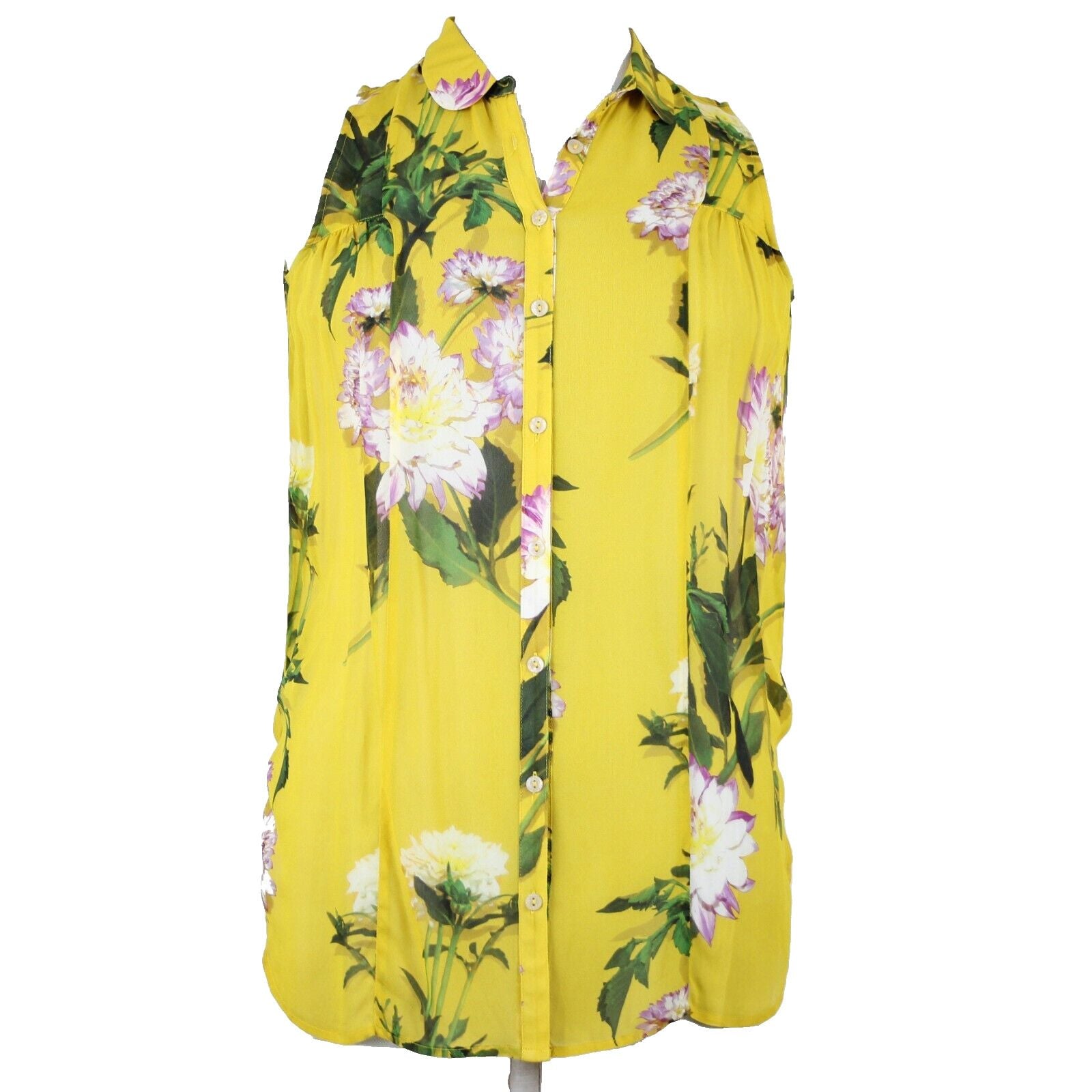 Anthropologie NEW $98 Maeve Sz 10 Yellow Purple Multi Floral 100% Viscose Top