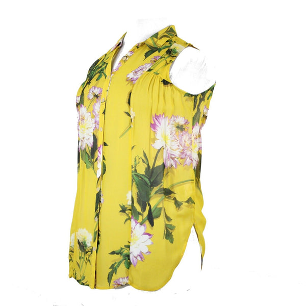 Anthropologie NEW $98 Maeve Sz 10 Yellow Purple Multi Floral 100% Viscose Top