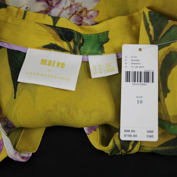 Anthropologie NEW $98 Maeve Sz 10 Yellow Purple Multi Floral 100% Viscose Top