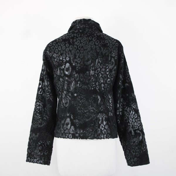Jackets Galore Sz M Black Collared Animal Print Lined 100% Polyester Jacket