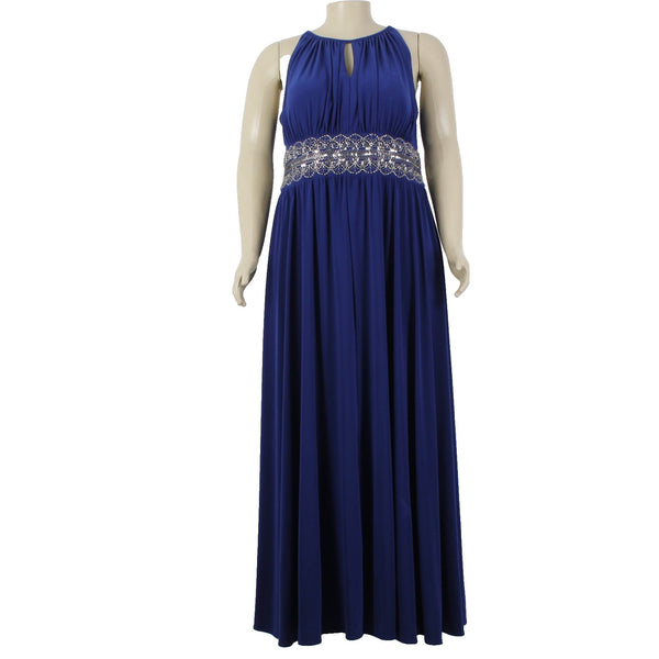 RM Richards Dress Sz 20W Royal Blue Beaded Sequin Key Hole Poly Spandex Dress