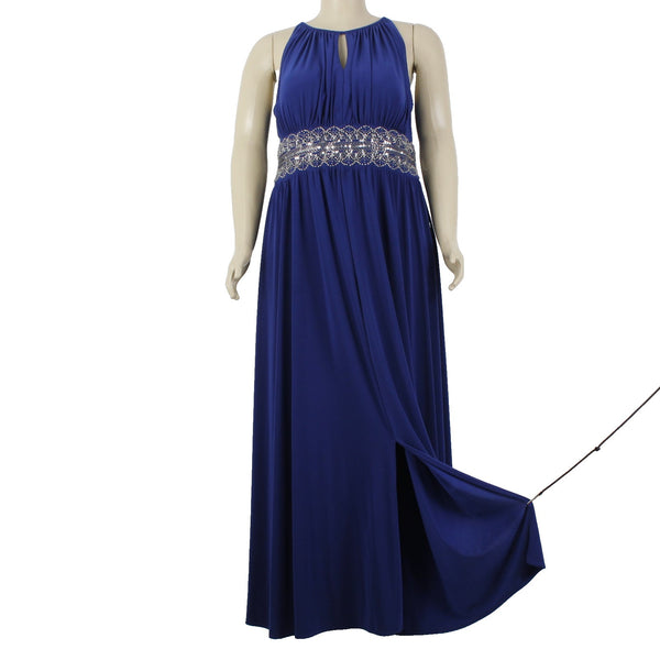 RM Richards Dress Sz 20W Royal Blue Beaded Sequin Key Hole Poly Spandex Dress