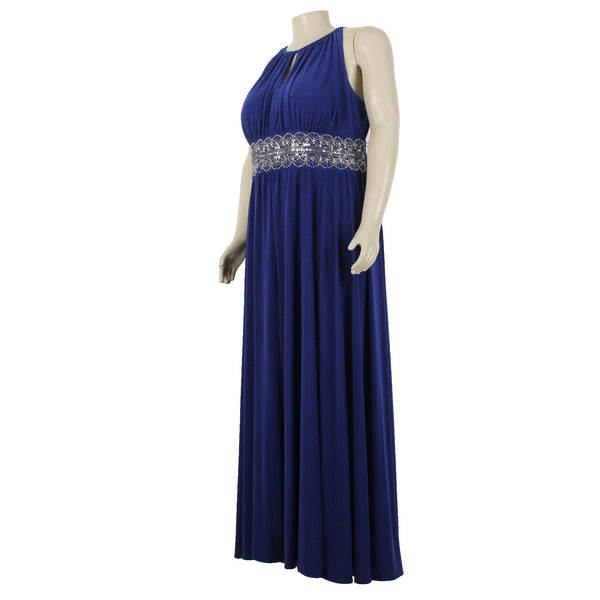 RM Richards Dress Sz 20W Royal Blue Beaded Sequin Key Hole Poly Spandex Dress