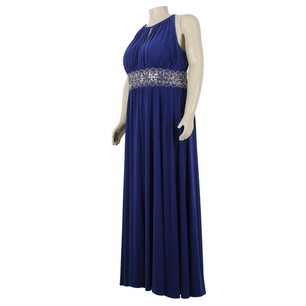 RM Richards Dress Sz 20W Royal Blue Beaded Sequin Key Hole Poly Spandex Dress