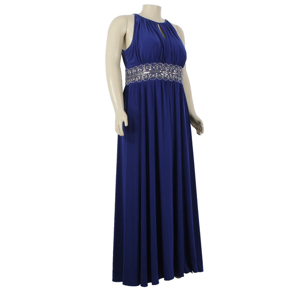 RM Richards Dress Sz 20W Royal Blue Beaded Sequin Key Hole Poly Spandex Dress