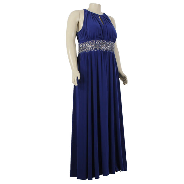 RM Richards Dress Sz 20W Royal Blue Beaded Sequin Key Hole Poly Spandex Dress