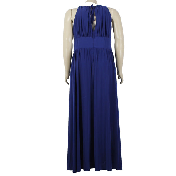 RM Richards Dress Sz 20W Royal Blue Beaded Sequin Key Hole Poly Spandex Dress