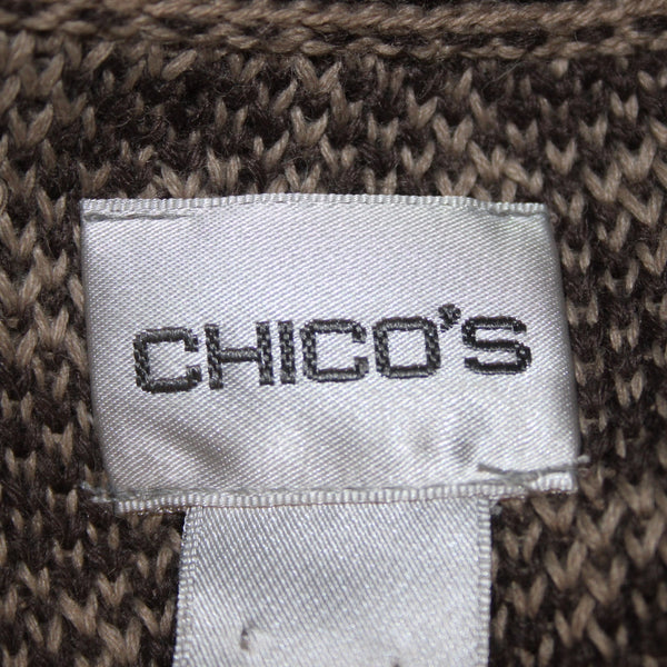 Chicos Cardigan Sz 1 Brown Tan Animal Print Buttons Acrylic Wool Cardigan Jacket