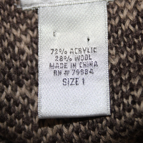 Chicos Cardigan Sz 1 Brown Tan Animal Print Buttons Acrylic Wool Cardigan Jacket