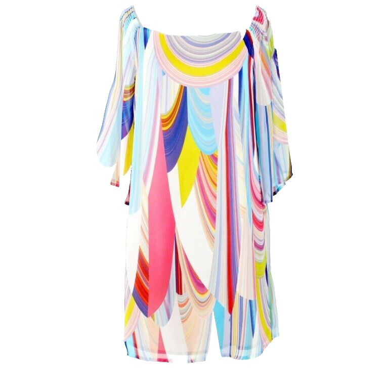 Trina Turk Sz 2 White Pink Multi Smocked Shoulders 100% Polyester Dress