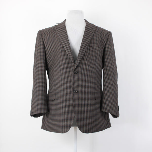 Jos A Bank Executive Trad Fit 44 Brown Taupe Black Check 100% Wool Sport Coat