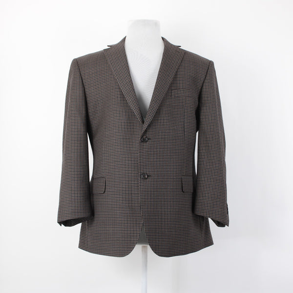 Jos A Bank Executive Trad Fit 44 Brown Taupe Black Check 100% Wool Sport Coat