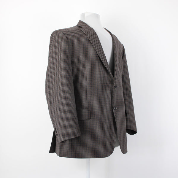 Jos A Bank Executive Trad Fit 44 Brown Taupe Black Check 100% Wool Sport Coat