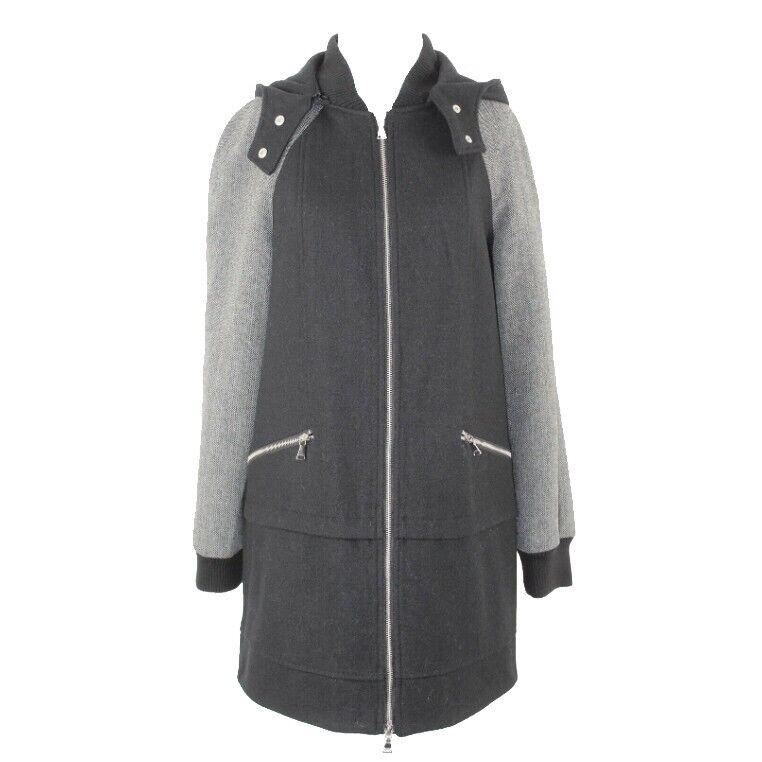 Express Sz M Black Gray Removable Hood Zip Heavy Polyester Lined Coat