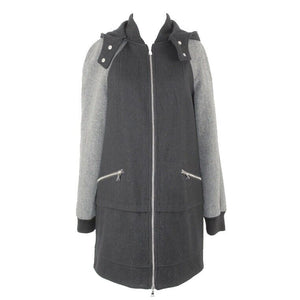 Express Sz M Black Gray Removable Hood Zip Heavy Polyester Lined Coat