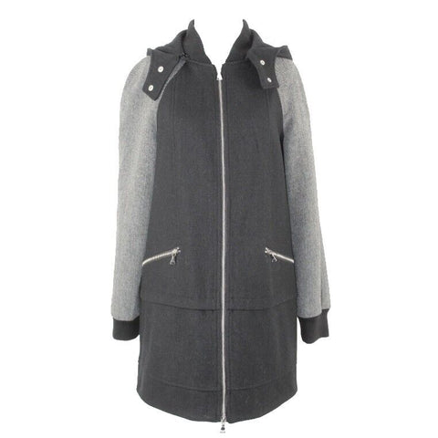 Express Sz M Black Gray Removable Hood Zip Heavy Polyester Lined Coat