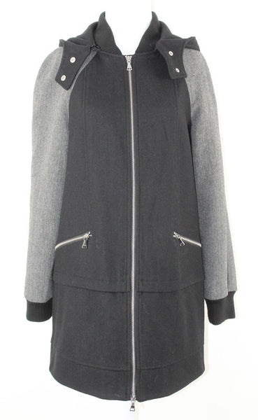 Express Sz M Black Gray Removable Hood Zip Heavy Polyester Lined Coat