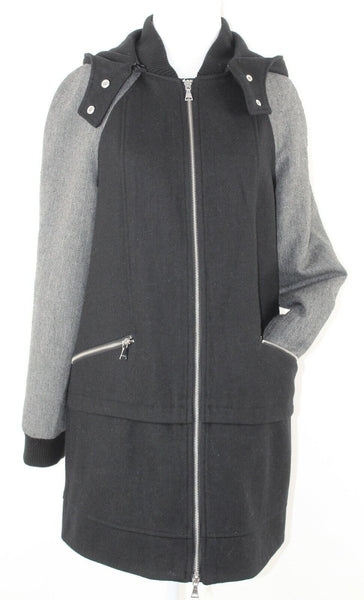 Express Sz M Black Gray Removable Hood Zip Heavy Polyester Lined Coat