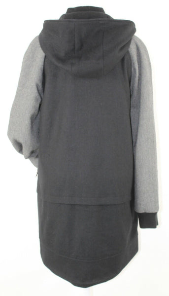 Express Sz M Black Gray Removable Hood Zip Heavy Polyester Lined Coat