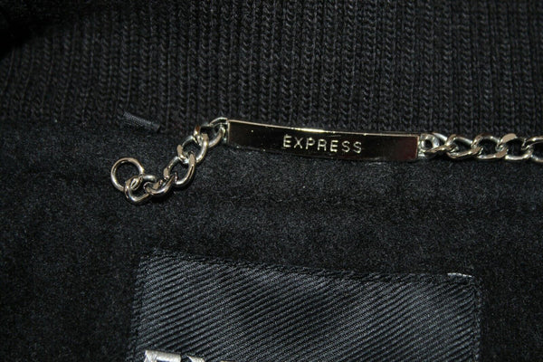 Express Sz M Black Gray Removable Hood Zip Heavy Polyester Lined Coat