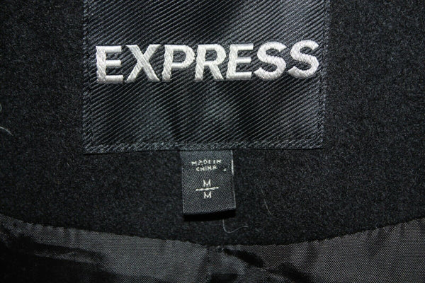 Express Sz M Black Gray Removable Hood Zip Heavy Polyester Lined Coat