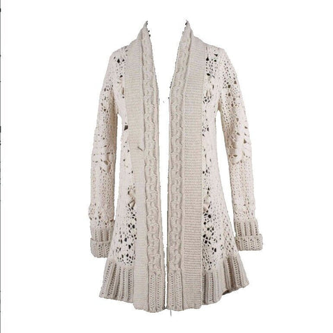 Angel of the North Sz XS Beige Pin Close Crochet Knit Wool Blend Wrap
