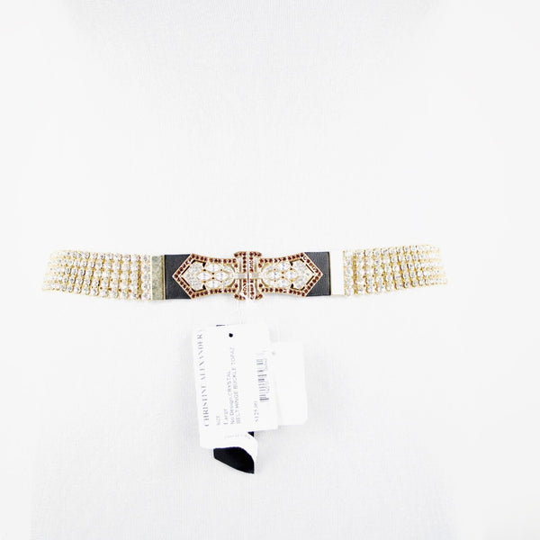 Christine Alexander NEW $125 Sz L Gold Crystal Topaz Hinge Buckle 40" Belt