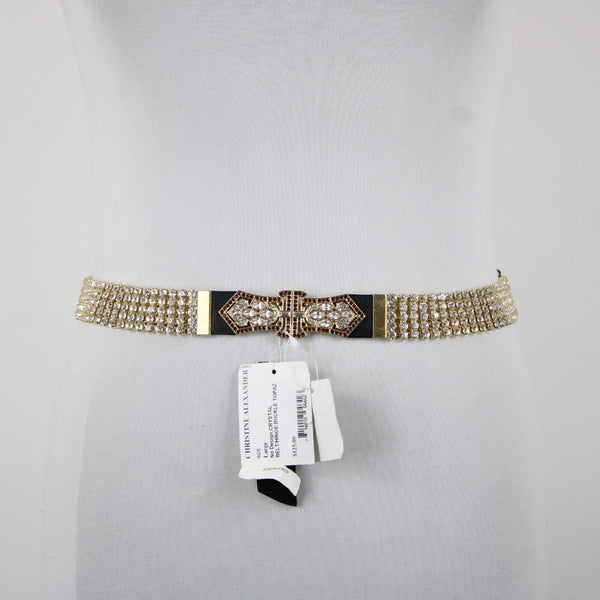 Christine Alexander NEW $125 Sz L Gold Crystal Topaz Hinge Buckle 40" Belt