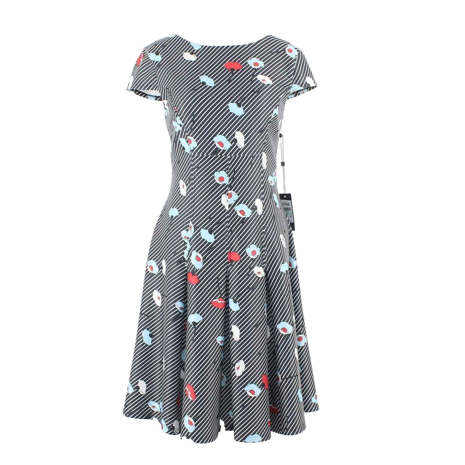 Tommy Hilfiger NEW $129 Sz 8 Navy Blue Multi Pleats Zip Poly Blend Dress
