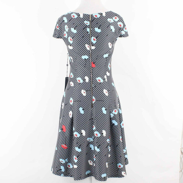 Tommy Hilfiger NEW $129 Sz 8 Navy Blue Multi Pleats Zip Poly Blend Dress