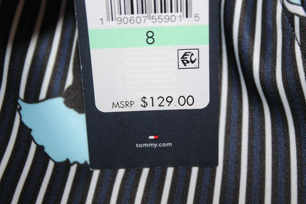 Tommy Hilfiger NEW $129 Sz 8 Navy Blue Multi Pleats Zip Poly Blend Dress