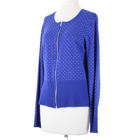 Cache Sz L Royal Blue Silver Studs Ribbed Zipper Viscose Spandex Jacket