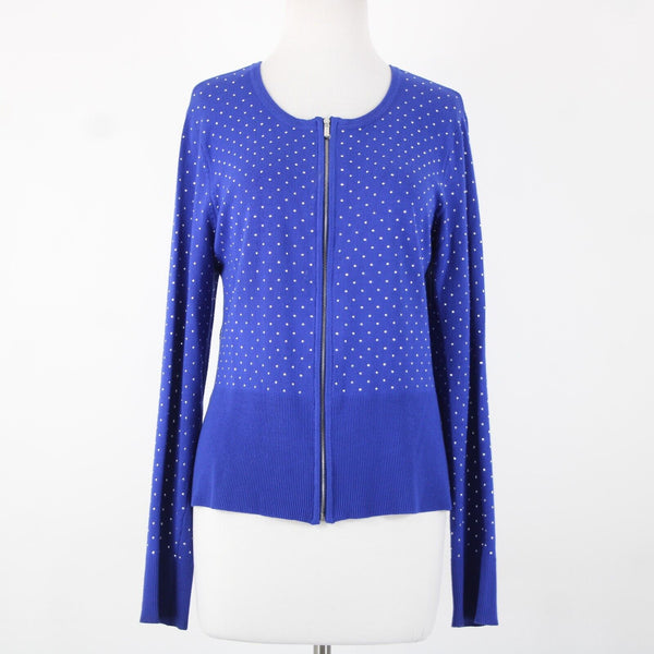 Cache Sz L Royal Blue Silver Studs Ribbed Zipper Viscose Spandex Jacket