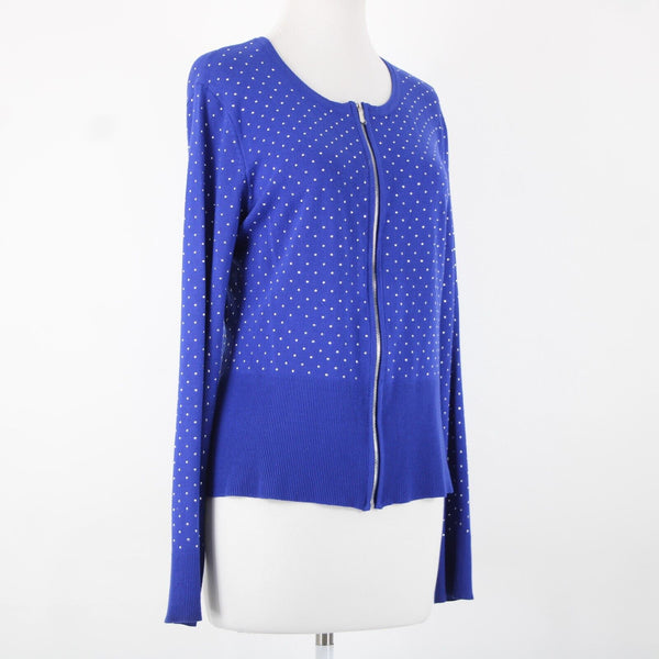 Cache Sz L Royal Blue Silver Studs Ribbed Zipper Viscose Spandex Jacket