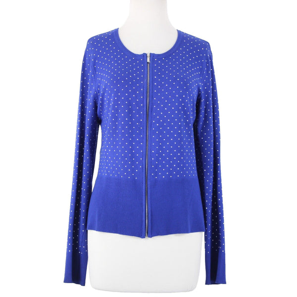 Cache Sz L Royal Blue Silver Studs Ribbed Zipper Viscose Spandex Jacket