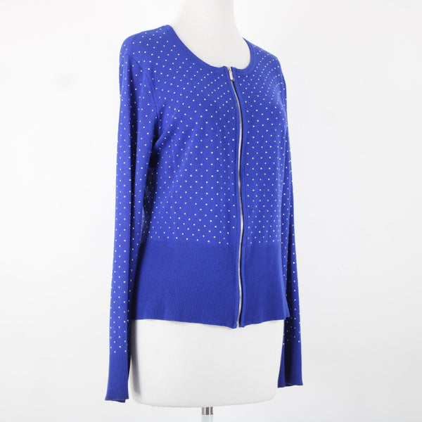 Cache Sz L Royal Blue Silver Studs Ribbed Zipper Viscose Spandex Jacket