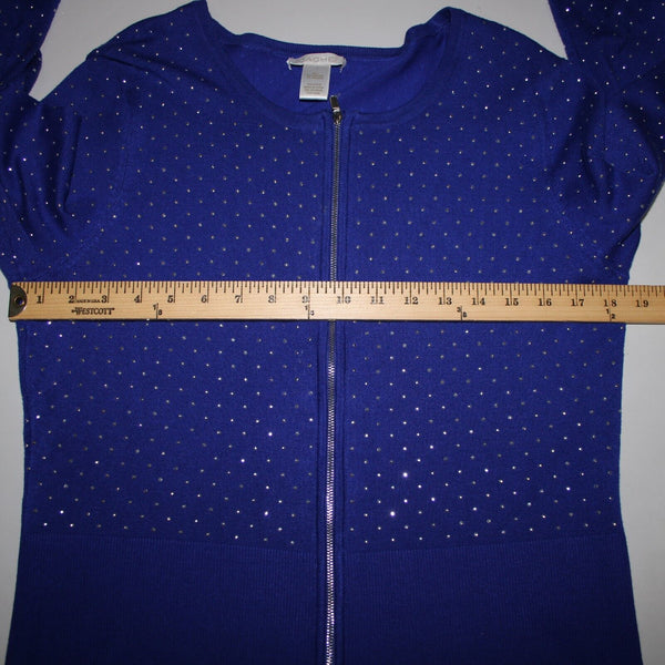 Cache Sz L Royal Blue Silver Studs Ribbed Zipper Viscose Spandex Jacket