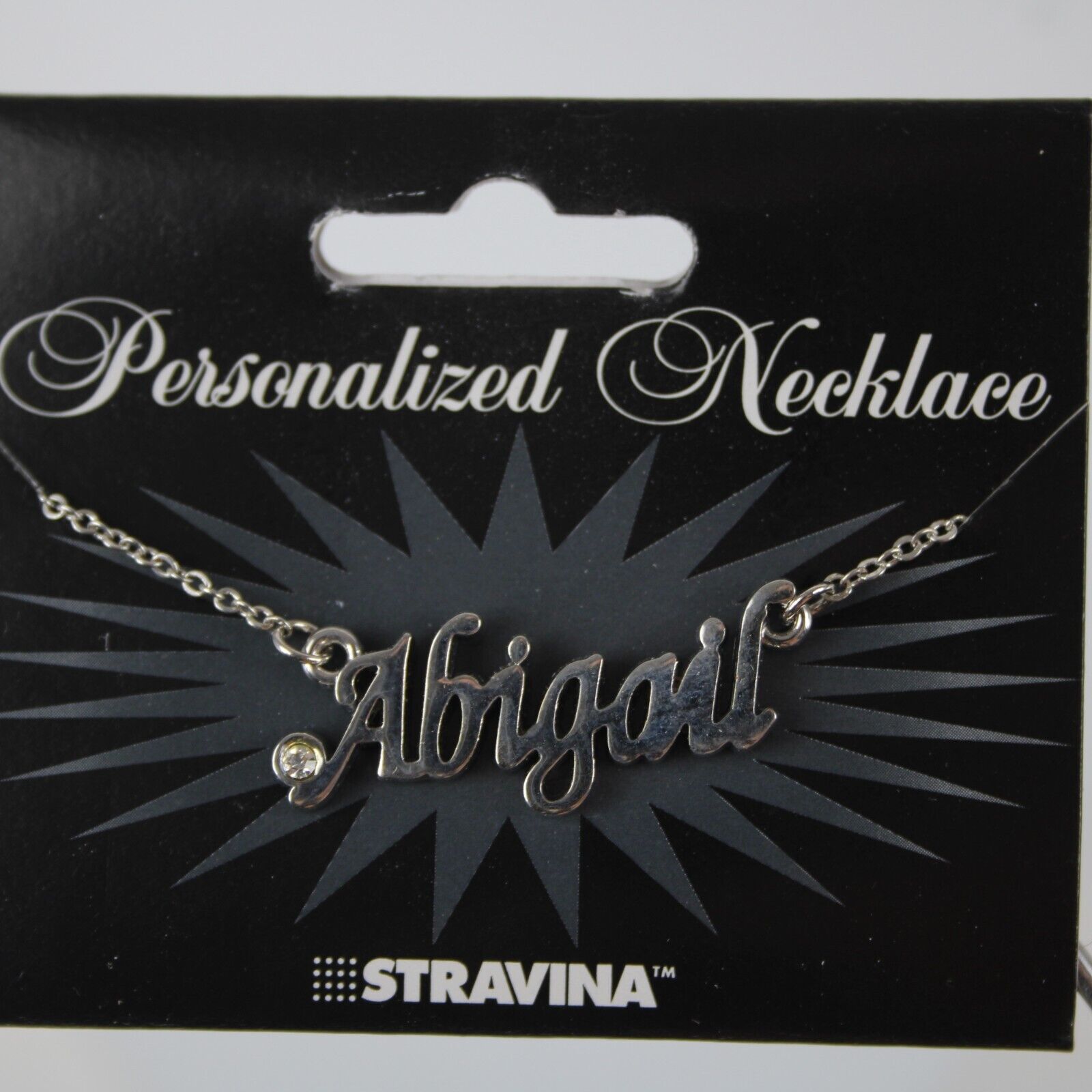 ABIGAIL NEW Name Silvertone Rhinestone 14.5" w 4.5" Multi Ring Extender Necklace
