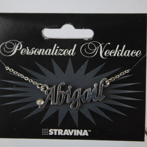 ABIGAIL NEW Name Silvertone Rhinestone 14.5" w 4.5" Multi Ring Extender Necklace