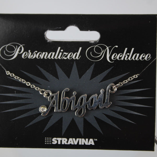 ABIGAIL NEW Name Silvertone Rhinestone 14.5" w 4.5" Multi Ring Extender Necklace