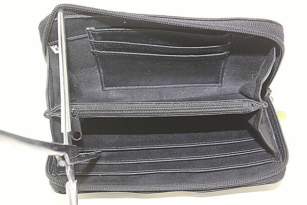 Franchi Brown Croco Embossed Vegan Patent Goldtone Zip Around Wallet