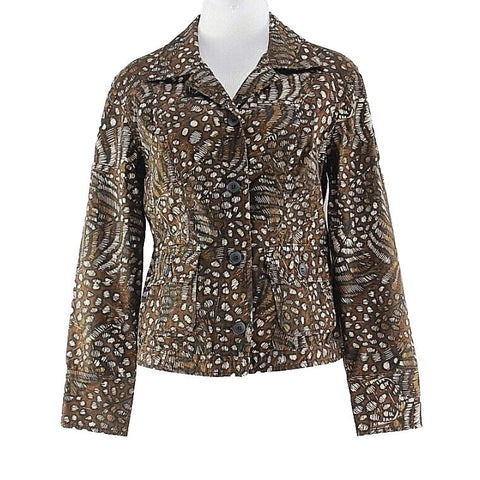 Chicos Sz 0 Brown Tan beige Multi Animal Print Cotton Spandex Jacket