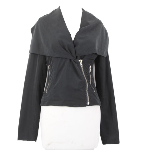 BB Dakota Jacket Sz S Black Silver Zipper Collared Polyester Nylon Jacket