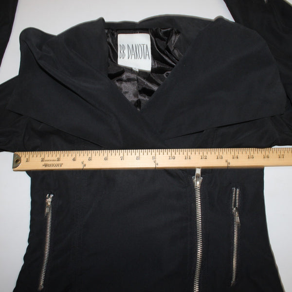 BB Dakota Jacket Sz S Black Silver Zipper Collared Polyester Nylon Jacket
