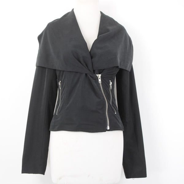 BB Dakota Jacket Sz S Black Silver Zipper Collared Polyester Nylon Jacket