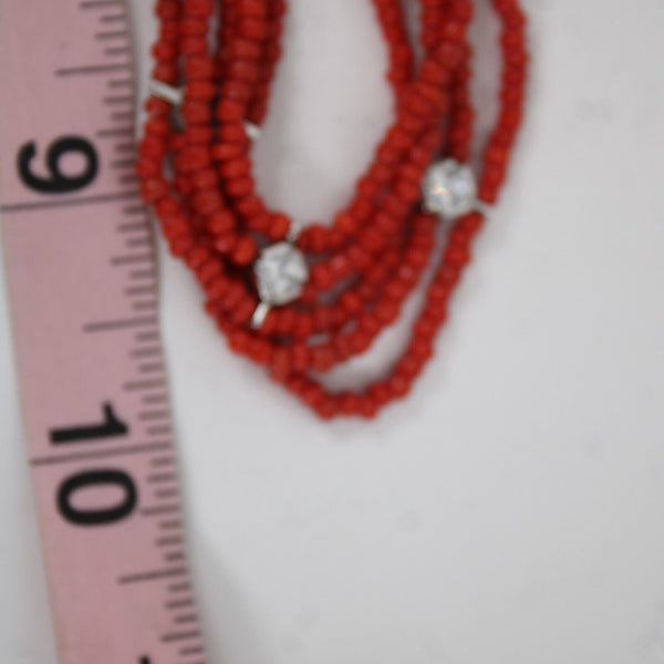 Sterling Silver Red Beaded CZ Multi Layer Hook And Eye Closure 17" Necklace